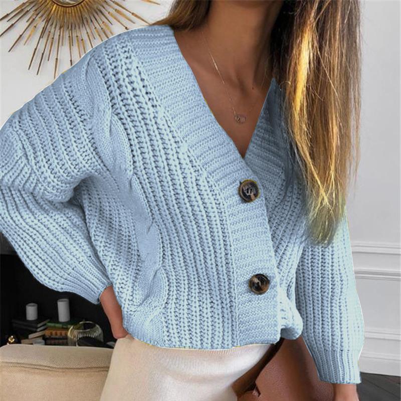 Damen Kurz geschnittener Grobstrick-Cardigan mit tiefem V-Ausschnitt, Zopfmuster und Oversize-Ärmeln Echo Archiv