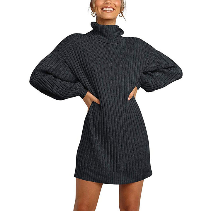 Damen Geripptes Rollkragen-Minikleid mit Oversize-Silhouette und Ballonärmeln Echo Archiv