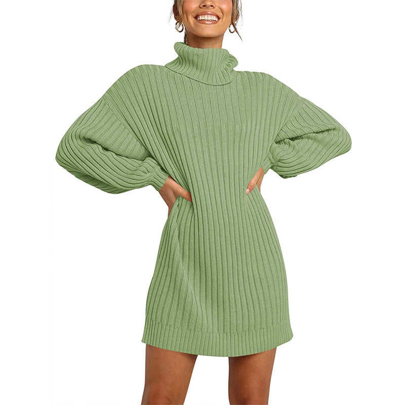Damen Geripptes Rollkragen-Minikleid mit Oversize-Silhouette und Ballonärmeln Echo Archiv