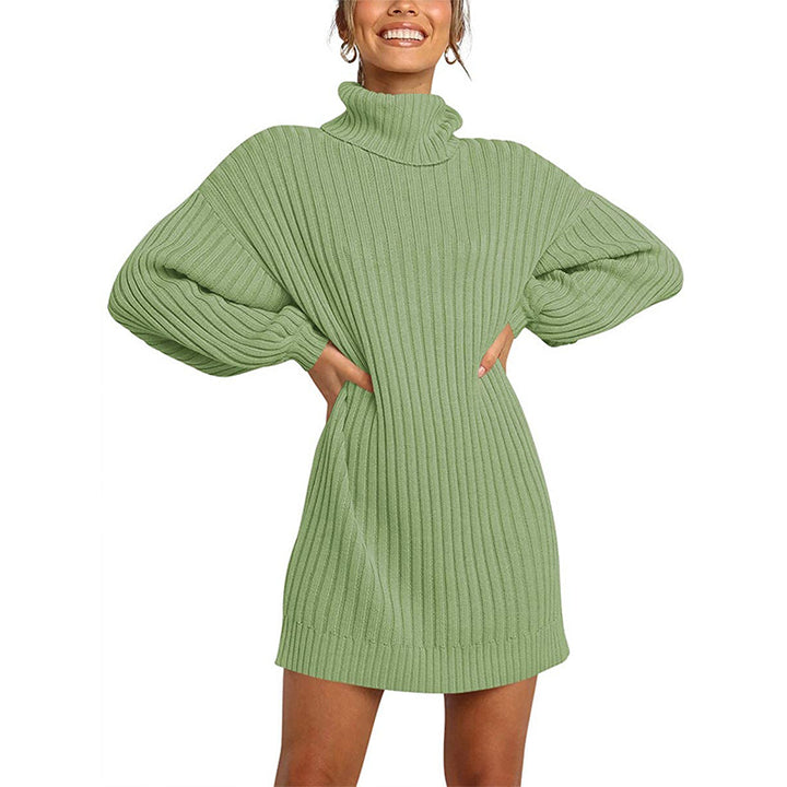 Damen Geripptes Rollkragen-Minikleid mit Oversize-Silhouette und Ballonärmeln Echo Archiv