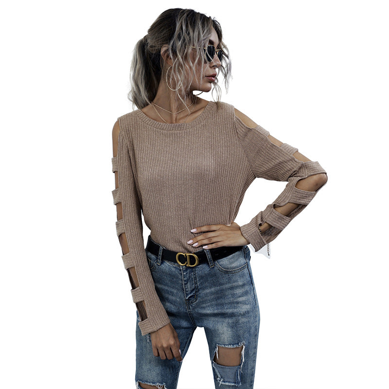 Damen Rippenstrick-Longsleeve mit Cut-Out-Ärmeln und Schulteröffnungen Echoarchiv