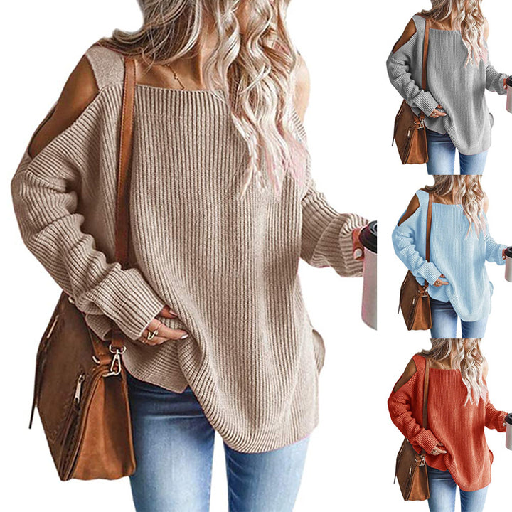 Damen Oversize-Rippstrickpullover mit Schulter-Cut-outs und weitem U-Boot-Ausschnitt Echo Archiv