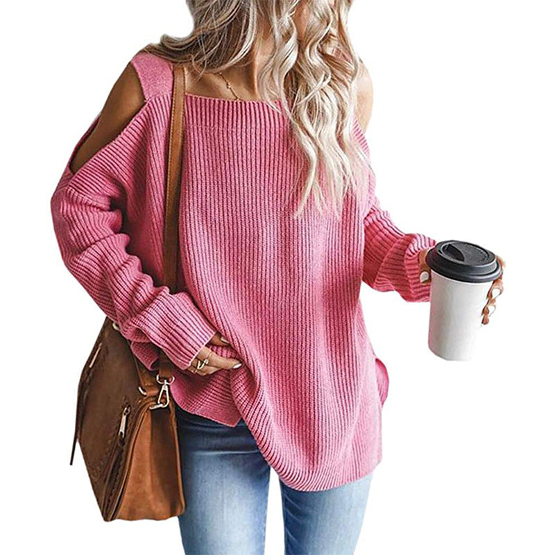 Damen Oversize-Rippstrickpullover mit Schulter-Cut-outs und weitem U-Boot-Ausschnitt Echo Archiv