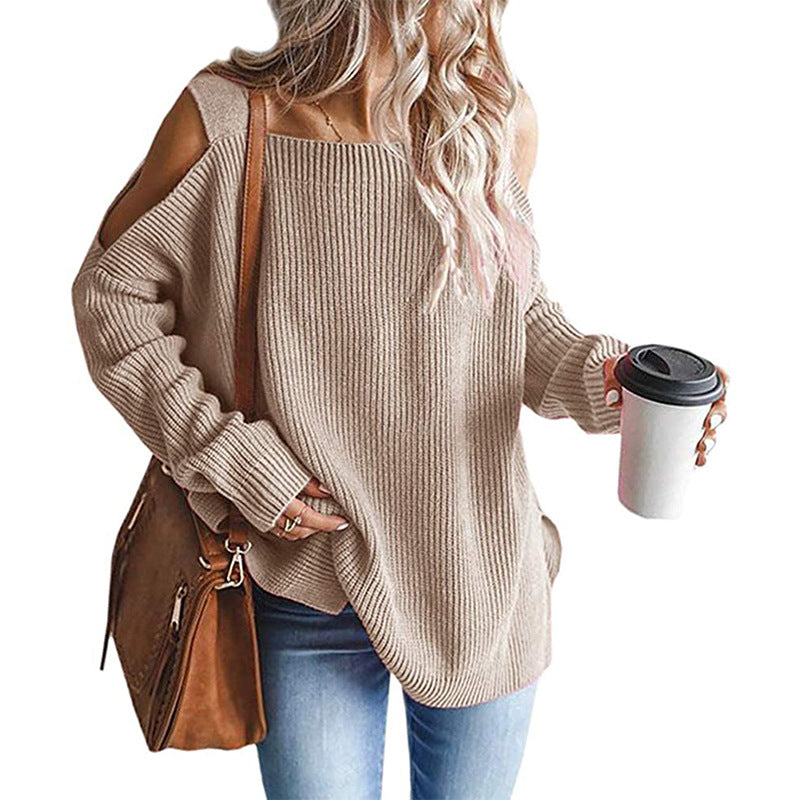 Damen Oversize-Rippstrickpullover mit Schulter-Cut-outs und weitem U-Boot-Ausschnitt Echo Archiv