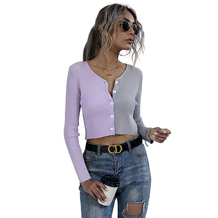 Damen Cropped Rippstrick-Cardigan mit V‑Ausschnitt und durchgehender Knopfleiste – Veloura