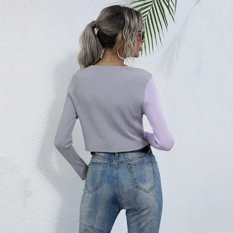 Damen Cropped Rippstrick-Cardigan mit V‑Ausschnitt und durchgehender Knopfleiste – Veloura