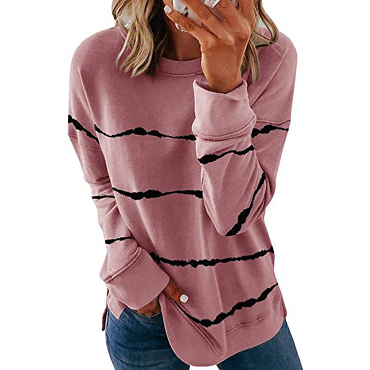 Damen nan lässiges Oversize-Sweatshirt mit wellenförmigem Streifenmuster Rundhals Seitenschlitzen und gerundetem Saum Echo Archiv