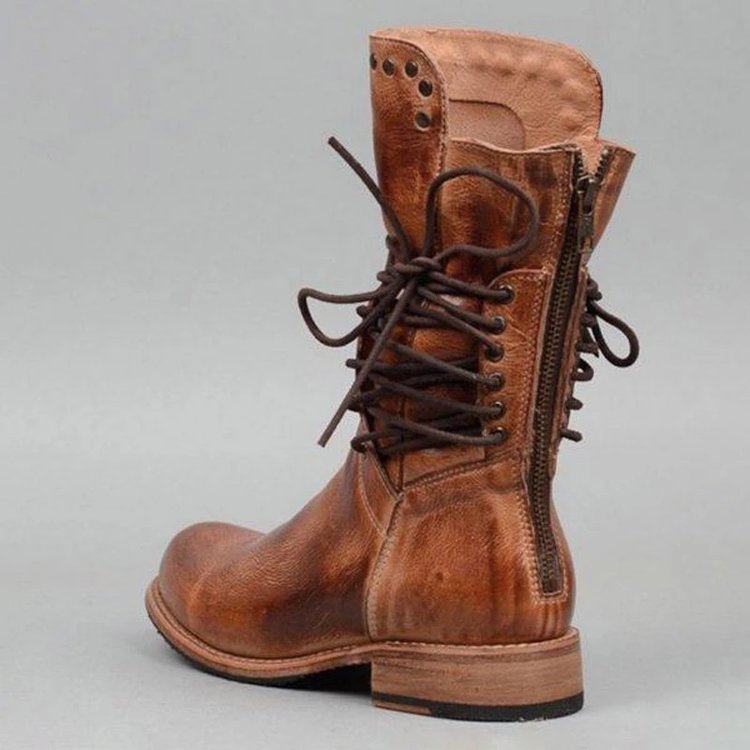 Damen nan robuste Worker-Boots mit dekorativer Wickelschnürung, Metallösen und profilierter Gummilaufsohle Echo Archiv