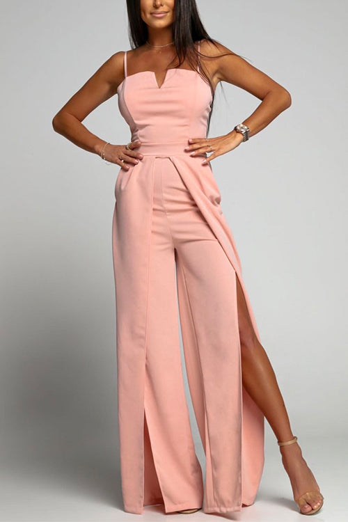 Echoarchiv | Hohe Taille Schlitz Fließender Breiter Bein Cami Jumpsuit