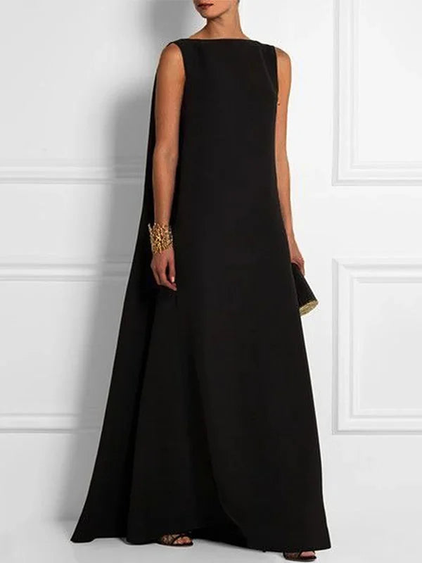 weit, schlicht, einfarbig, ärmellos, V-Rücken, langes weites Kleid