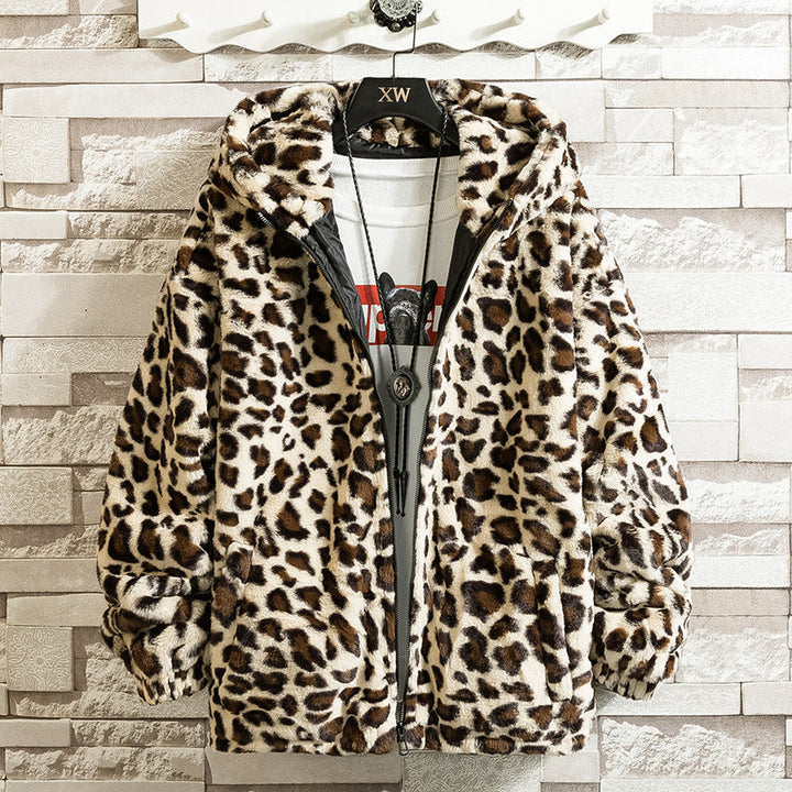 Damen kuschelige Fleecejacke mit Leopardenmuster und Kapuze Echoarchiv