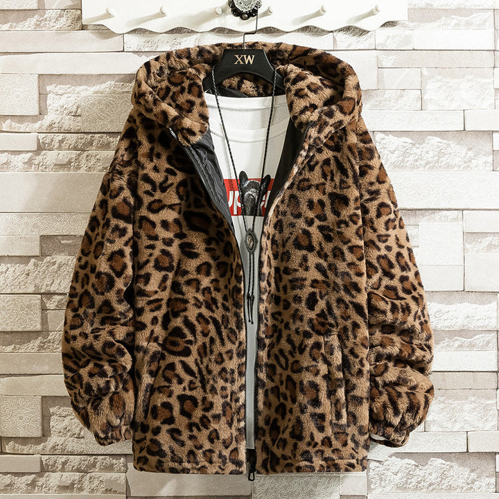 Damen kuschelige Fleecejacke mit Leopardenmuster und Kapuze Echoarchiv