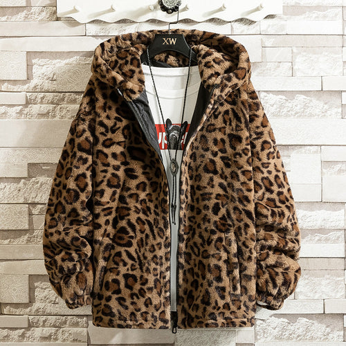 Damen kuschelige Fleecejacke mit Leopardenmuster und Kapuze Echoarchiv