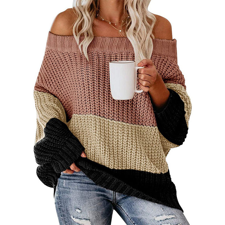 Damen Schulterfreier Oversize Blockstreifen Strickpullover Echo Archiv