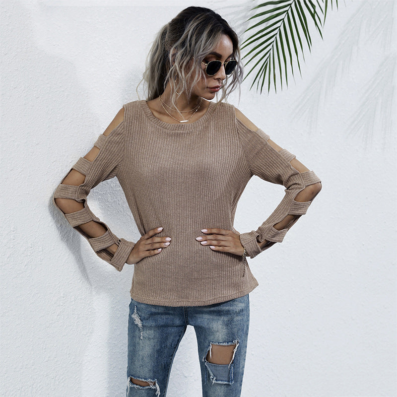 Damen Rippenstrick-Longsleeve mit Cut-Out-Ärmeln und Schulteröffnungen Echoarchiv