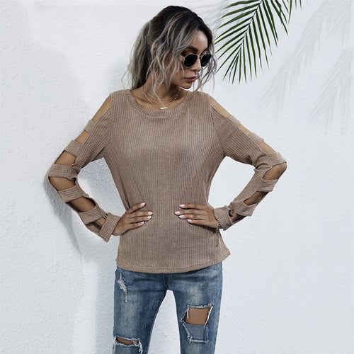 Damen Rippenstrick-Longsleeve mit Cut-Out-Ärmeln und Schulteröffnungen Echoarchiv