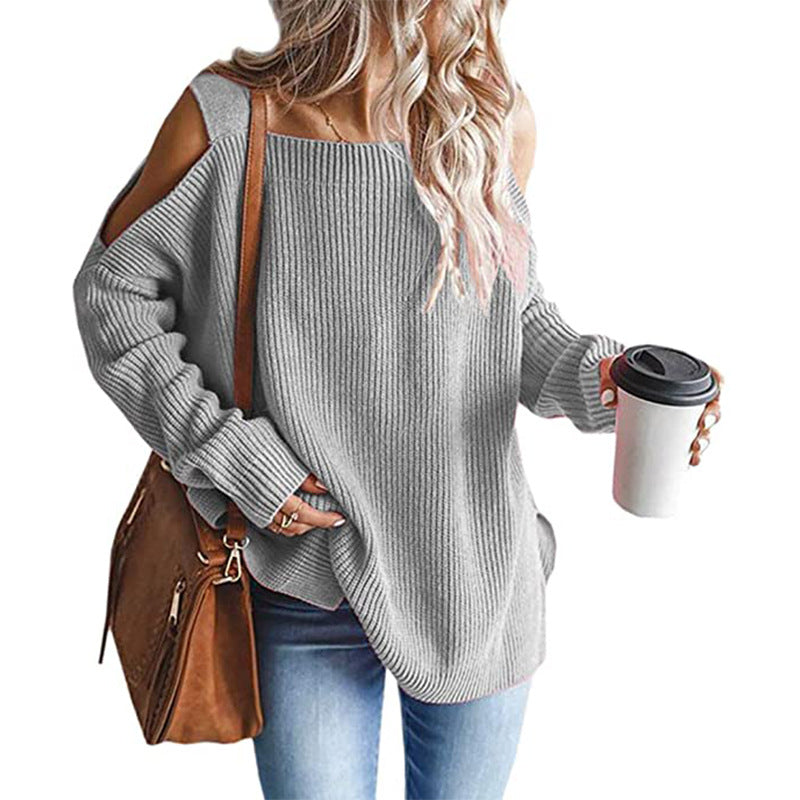 Damen Oversize Strickpullover mit Cut-Out-Schulter, geripptem Feinstrick und weitem U-Boot-Ausschnitt Echo Archiv
