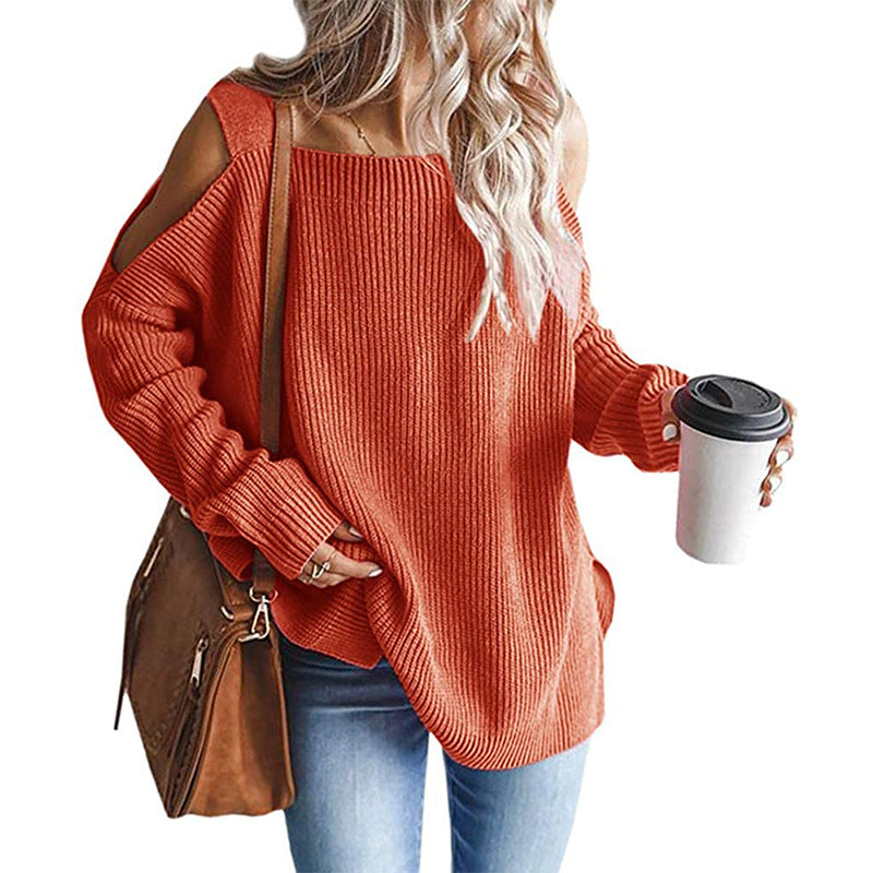 Damen Oversize-Rippstrickpullover mit Schulter-Cut-outs und weitem U-Boot-Ausschnitt Echo Archiv