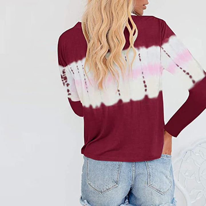 Damen Lässiges Longsleeve Henley-Shirt mit horizontalem Batikpanel Echoarchiv