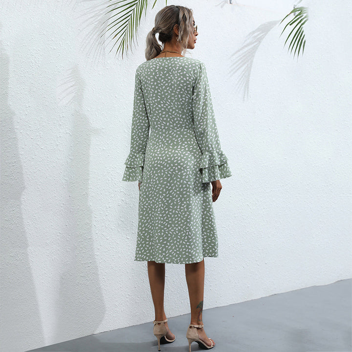 Damen Midi-Wickelkleid im Tupfenmuster mit Volant-Bündchen & Taillenkordel – Élara