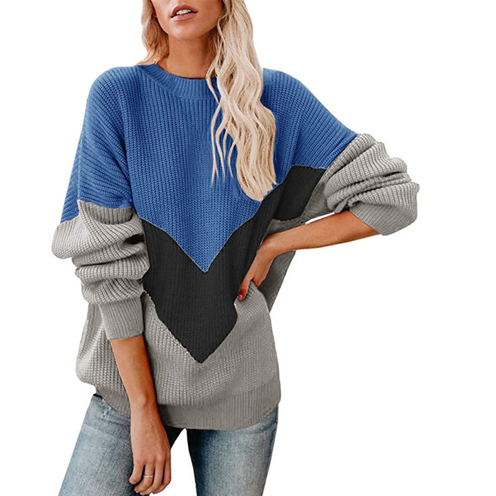 Damen Oversize-Colorblock-Pullover mit V‑Intarsie, Rippbündchen und Strukturstrick Echo Archiv