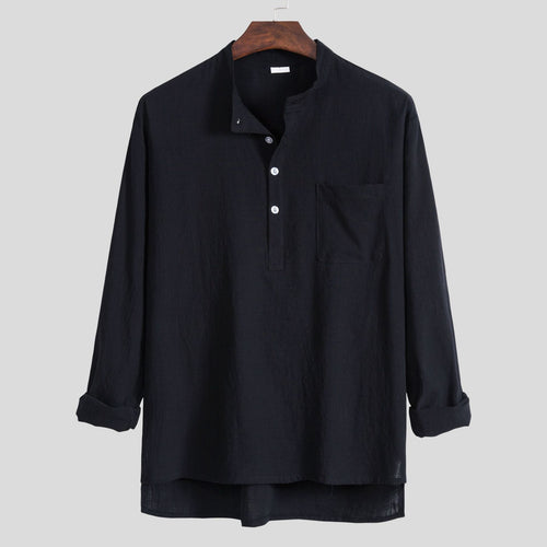 Herren Langarmhemd mit innovativem Henley-Ausschnitt und praktischer Brusttasche Echoarchiv
