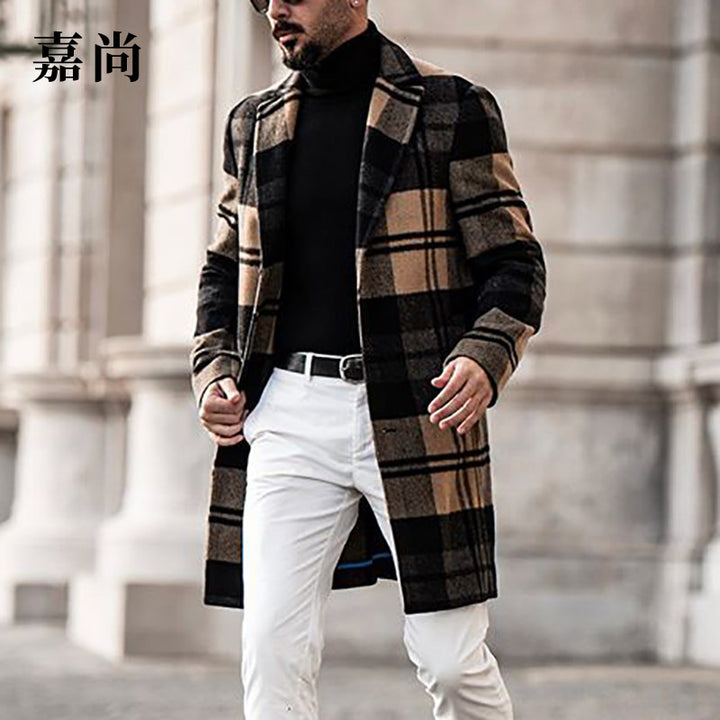Herren Langer karierter Wollmix-Mantel mit Reverskragen und schlanker Silhouette – Montevé