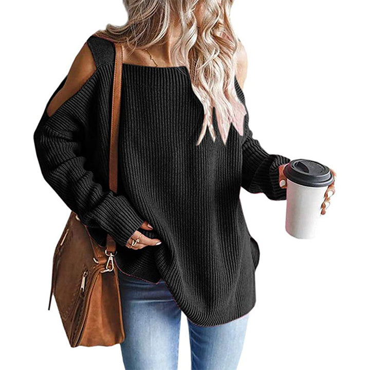 Damen Oversize-Rippstrickpullover mit Schulter-Cut-outs und weitem U-Boot-Ausschnitt Echo Archiv