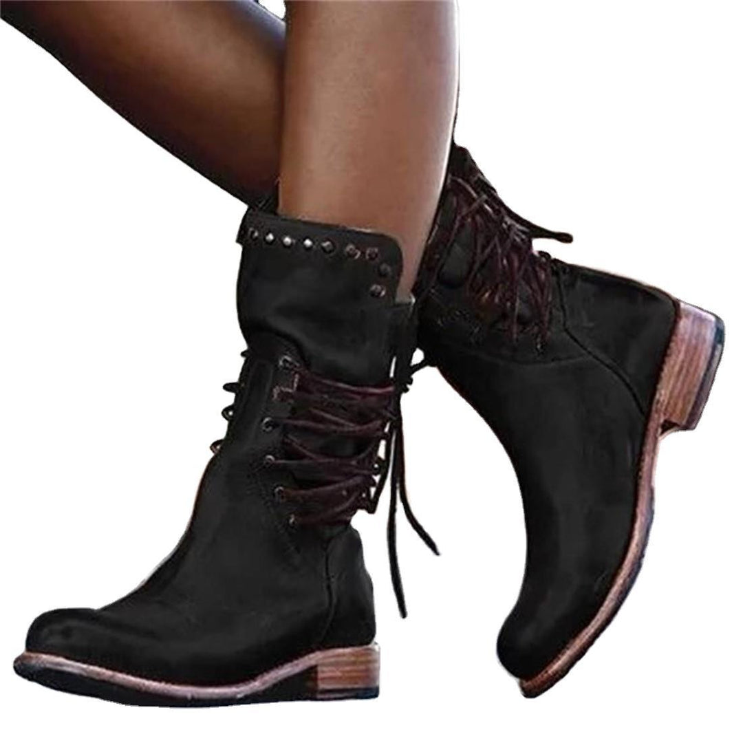 Damen nan robuste Worker-Boots mit dekorativer Wickelschnürung, Metallösen und profilierter Gummilaufsohle Echo Archiv