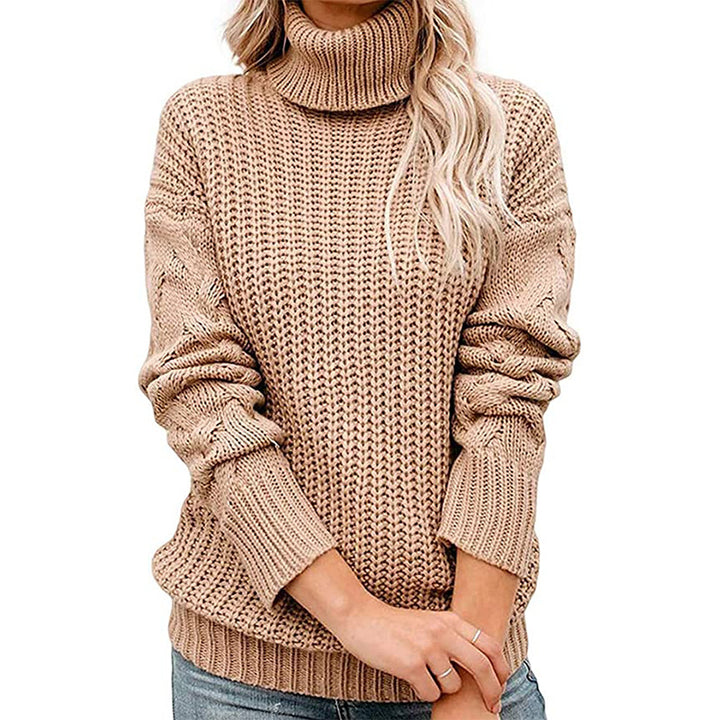 Damen Grobgestrickter Turtleneck-Pullover mit Waffelstruktur und überschnittenen Schultern Echo Archiv