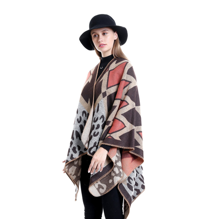 Damen Jacquard-Strickruana mit geometrischem Oversize-Fall und V-Ausschnitt Echo Archiv