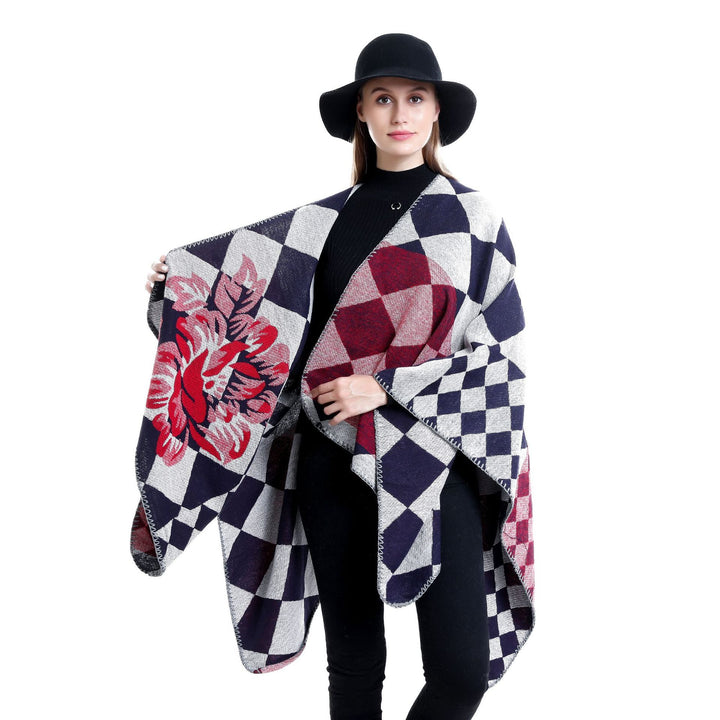 Damen Oversize-Ruana im Jacquard mit Karomuster und floralem Allover Echo Archiv