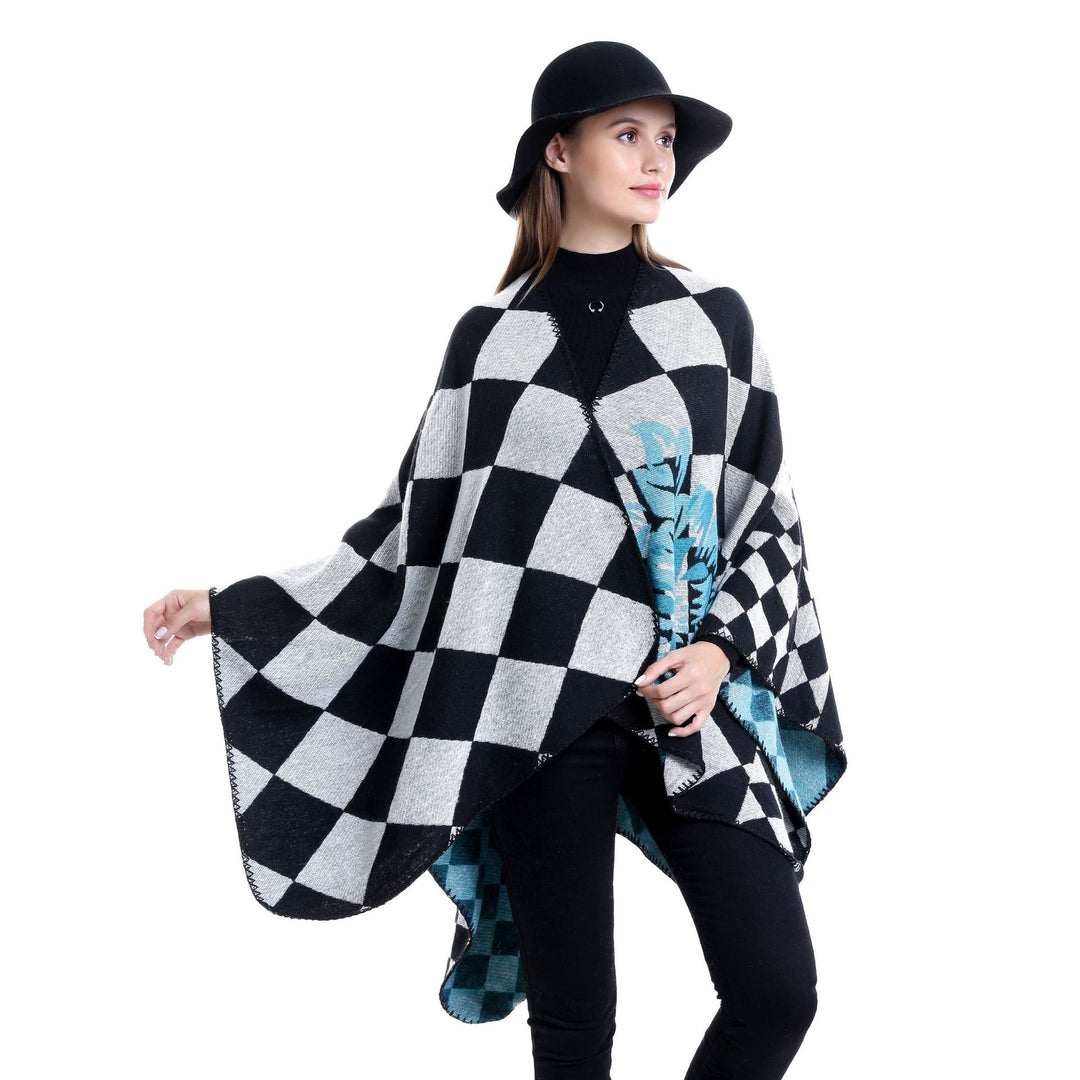 Damen Oversize-Ruana im Jacquard mit Karomuster und floralem Allover Echo Archiv