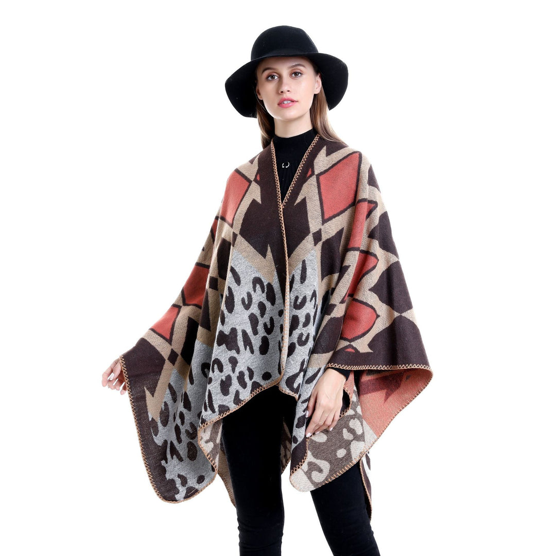 Damen Oversize-Ruana-Poncho mit geometrischem und Animal-Jacquard Echo Archiv
