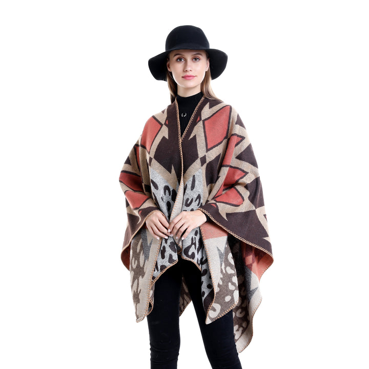 Damen Oversize-Ruana-Poncho mit geometrischem und Animal-Jacquard Echo Archiv