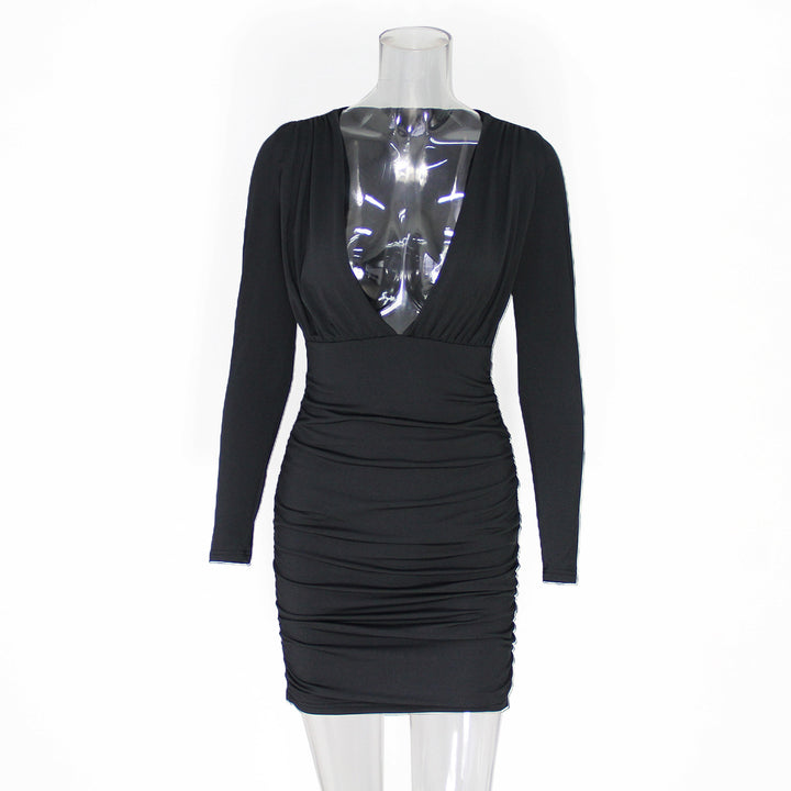 Damen figurbetontes Abendkleid mit tiefem V-Ausschnitt und langen Ärmeln Echo Archiv