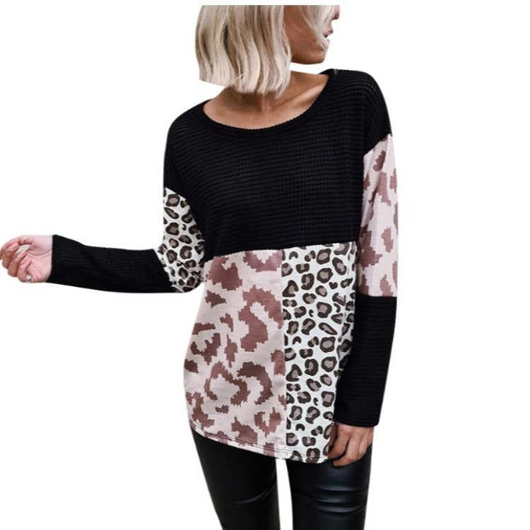Damen Pullover mit Animal‑Patchwork und geripptem Oberteil – Mavelle