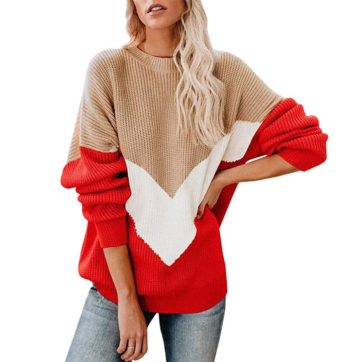 Damen Oversize-Colorblock-Pullover mit V‑Intarsie, Rippbündchen und Strukturstrick Echo Archiv