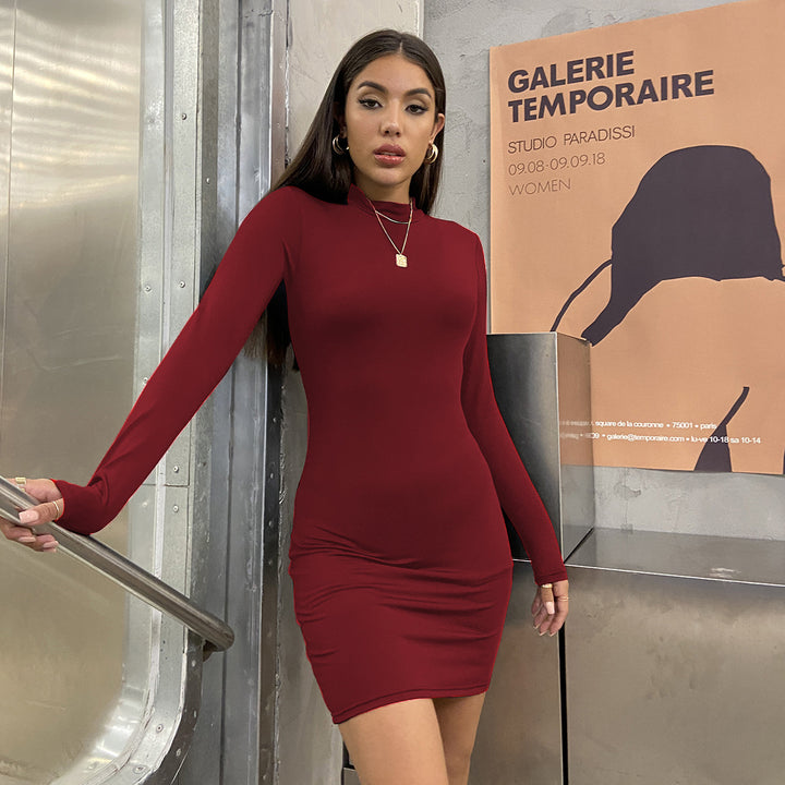 Damen Figurbetontes Langarmkleid mit hohem Kragen Echo Archiv