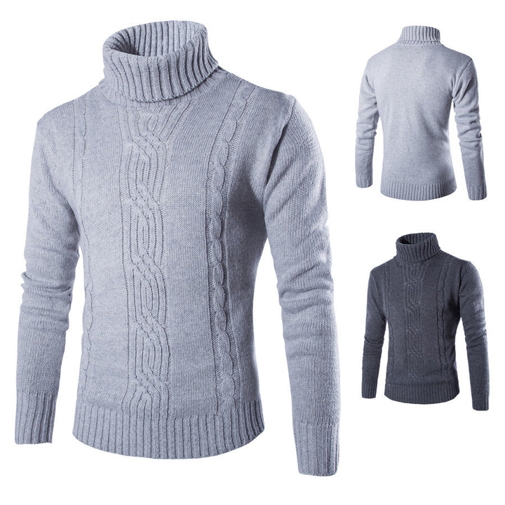 Herren modischer Strickpullover mit hochgeschlossenem Kragen und raffinierter Zopfmusterstruktur Echoarchiv