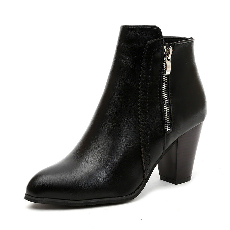 Damen nan elegante Stiefelette mit mittelhohem Blockabsatz und seitlichem Reißverschluss Echo Archiv