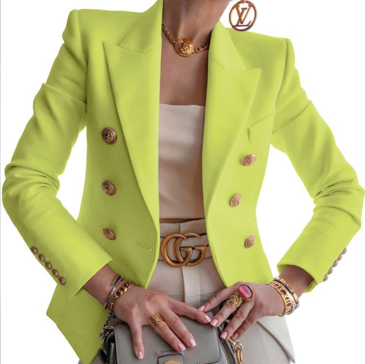 Damen nan taillierter Doppelreiher-Blazer mit strukturierten Schultern und goldenen Metallknöpfen Echo Archiv