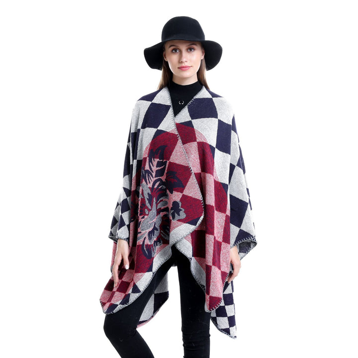 Damen Oversize-Ruana im Jacquard mit Karomuster und floralem Allover Echo Archiv
