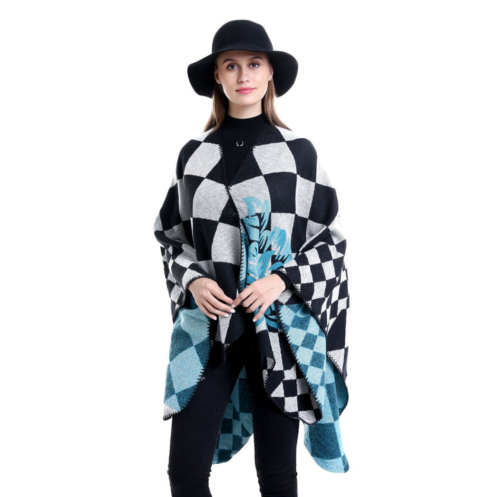 Damen Oversize-Ruana im Jacquard mit Karomuster und floralem Allover Echo Archiv