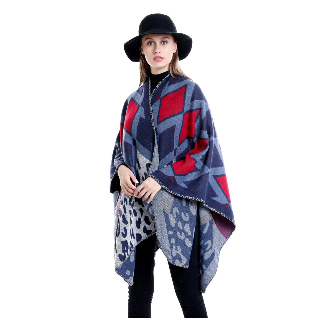 Damen Oversize-Ruana-Poncho mit geometrischem und Animal-Jacquard Echo Archiv