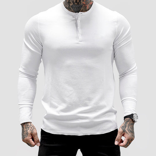Herren Langärmliges Henley-Shirt aus atmungsaktivem Baumwollmix Echoarchiv