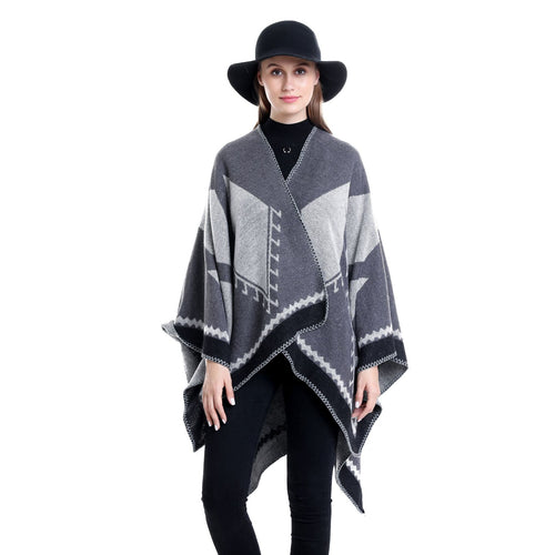 Damen Oversize-Ruana im Ethno-Jacquard mit V-Ausschnitt Echo Archiv