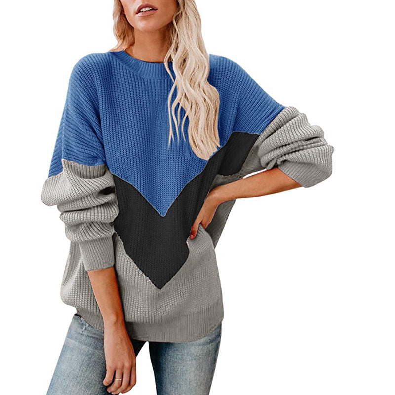 Damen Oversize-Colorblock-Pullover mit V‑Intarsie, Rippbündchen und Strukturstrick Echo Archiv