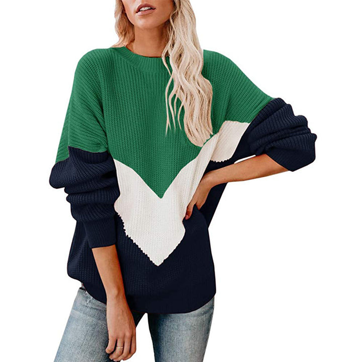 Damen Oversize-Colorblock-Pullover mit V‑Intarsie, Rippbündchen und Strukturstrick Echo Archiv