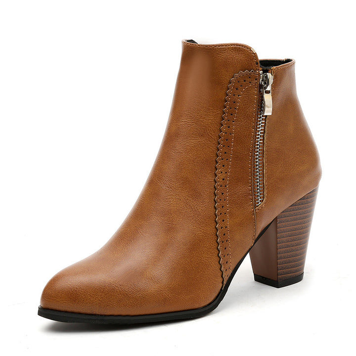 Damen nan elegante Stiefelette mit mittelhohem Blockabsatz und seitlichem Reißverschluss Echo Archiv